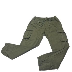 John H - Olive Green Cargo Joggers Elastic Waist Drawstring Size XXL